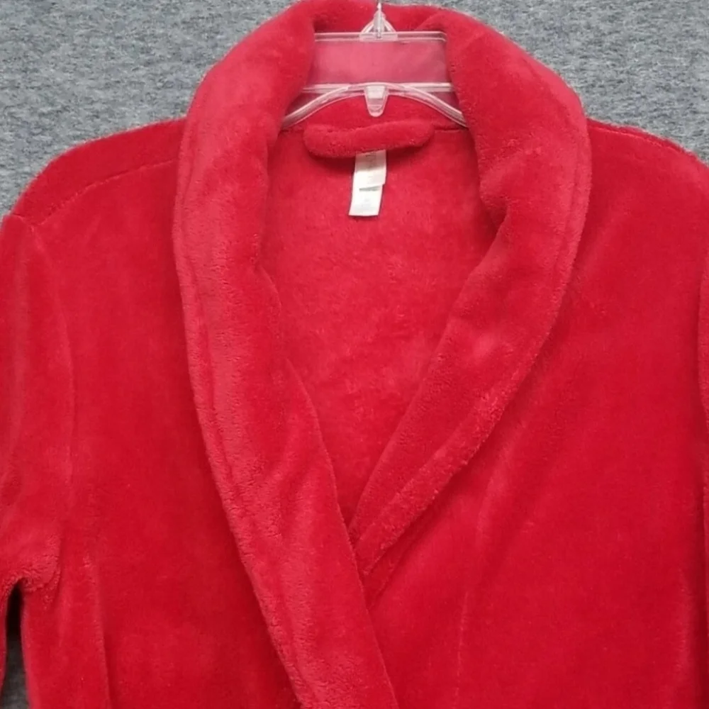 Women's Red Plush Bathrobe Vintage Simply Basic Size M